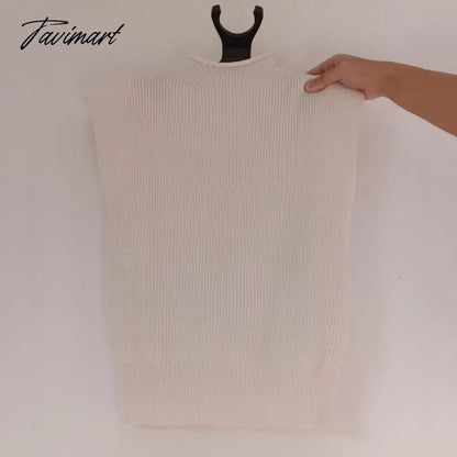 Tavimart Sweater Vest Women Hight Neck Shoulder Pads Sweater Vest Dames Knitted Jumper Autumn Winter Korean Pullover Loose Tops