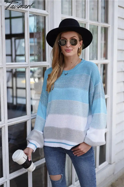 Tavimart Sweaters for Women  Fashion Korean New Autumn Winter Long Sleeve Top Pullovers LOOSE Striped Oversized Sweater O-Neck Jumper