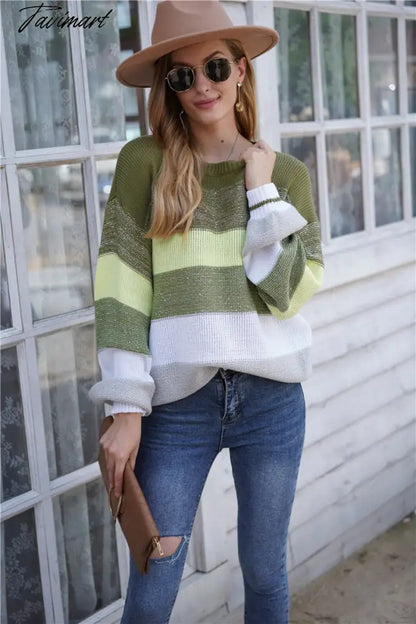 Tavimart Sweaters for Women  Fashion Korean New Autumn Winter Long Sleeve Top Pullovers LOOSE Striped Oversized Sweater O-Neck Jumper