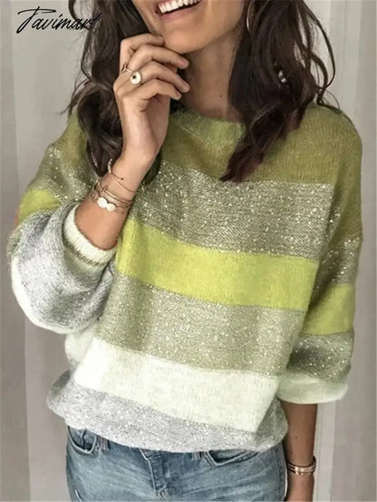 Tavimart Sweaters for Women  Fashion Korean New Autumn Winter Long Sleeve Top Pullovers LOOSE Striped Oversized Sweater O-Neck Jumper