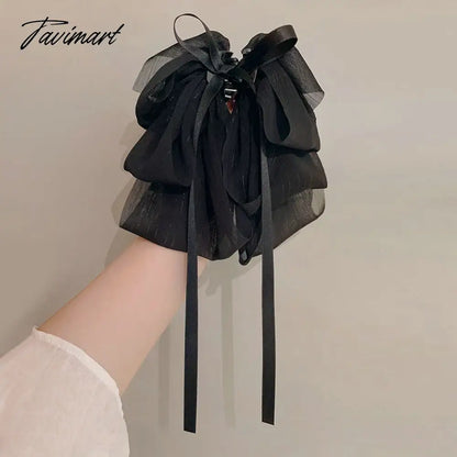 Tavimart Sweet Triple Bow Hair Clips Handmade Pearl Tassel Hair Claw Clips Women Elegant Bowknot Ponytail Clip Korean Girl Headdress Gift