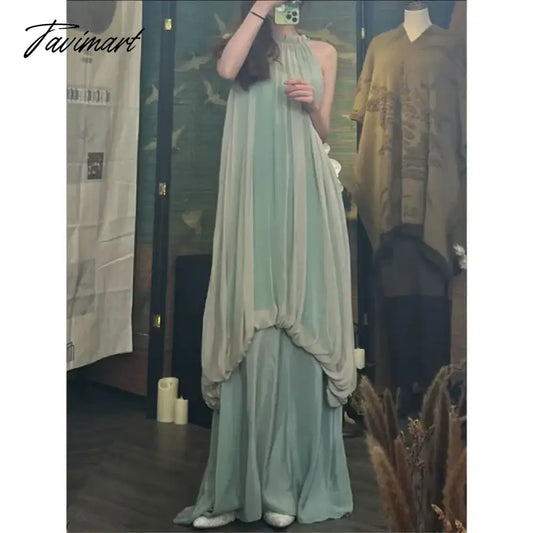 TAVIMART  -  Vintage Temperament Dresses French Retro Exquisite Elegant Lady Dress 2024 Small Fragrant Green Sleeveless Vestido