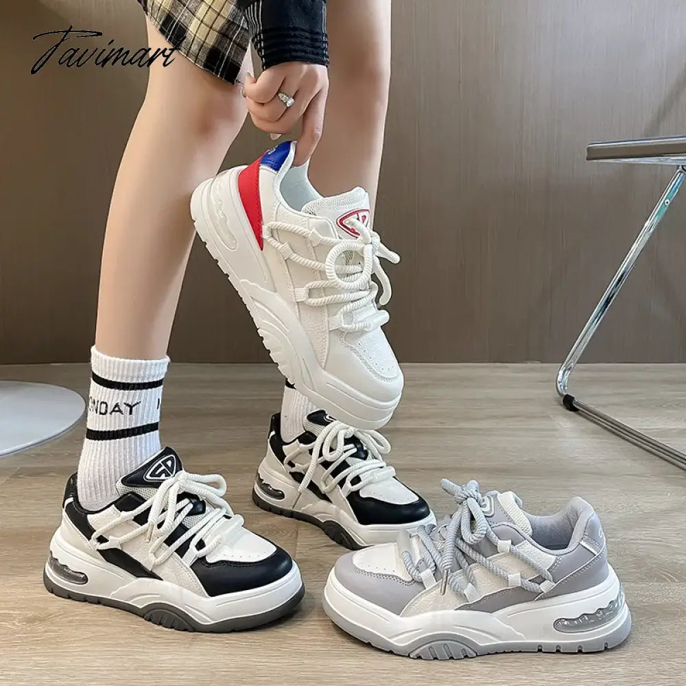 Tavimart White Casual Women Sneakers All-match Korean Fashion Platform Athletic Shoes Round Toe Sport Comfortable Vulcanized Shoes