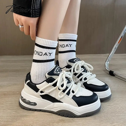 Tavimart White Casual Women Sneakers All-match Korean Fashion Platform Athletic Shoes Round Toe Sport Comfortable Vulcanized Shoes