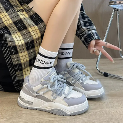 Tavimart White Casual Women Sneakers All-match Korean Fashion Platform Athletic Shoes Round Toe Sport Comfortable Vulcanized Shoes