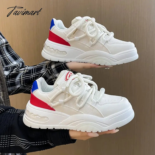 Tavimart White Casual Women Sneakers All-match Korean Fashion Platform Athletic Shoes Round Toe Sport Comfortable Vulcanized Shoes