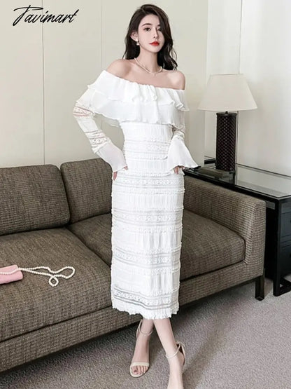 Tavimart White Dress For Women Summer New Fashion Party Prom Off Shoulder Vestidos Office Lady Elegant Korean Dresses Slim Clothes