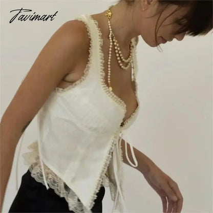 Tavimart White lace crop tops women Summer y2k clothes white lace tank top for women cute tops elegant corset top lace korean streetwear