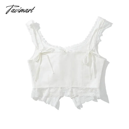 Tavimart White lace crop tops women Summer y2k clothes white lace tank top for women cute tops elegant corset top lace korean streetwear