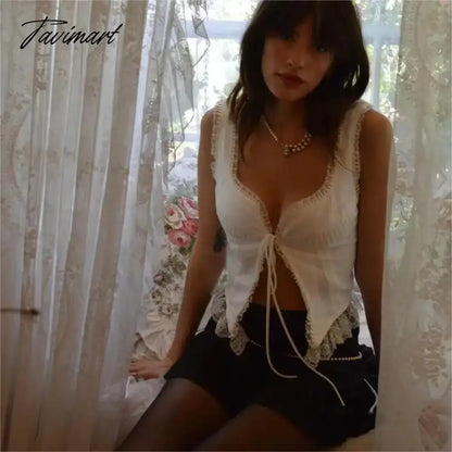 Tavimart White lace crop tops women Summer y2k clothes white lace tank top for women cute tops elegant corset top lace korean streetwear