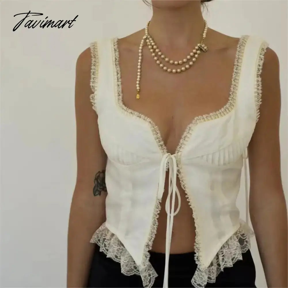 Tavimart White lace crop tops women Summer y2k clothes white lace tank top for women cute tops elegant corset top lace korean streetwear