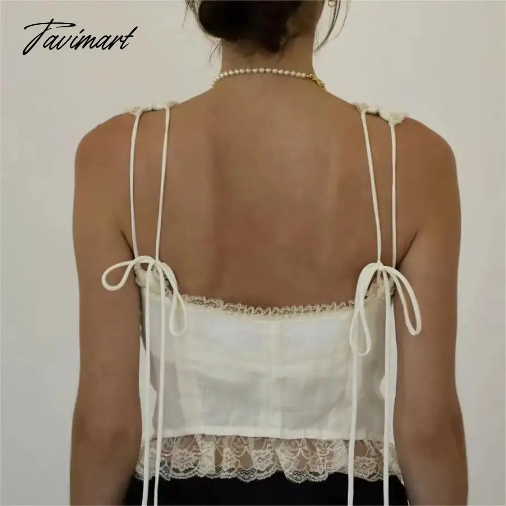 Tavimart White lace crop tops women Summer y2k clothes white lace tank top for women cute tops elegant corset top lace korean streetwear