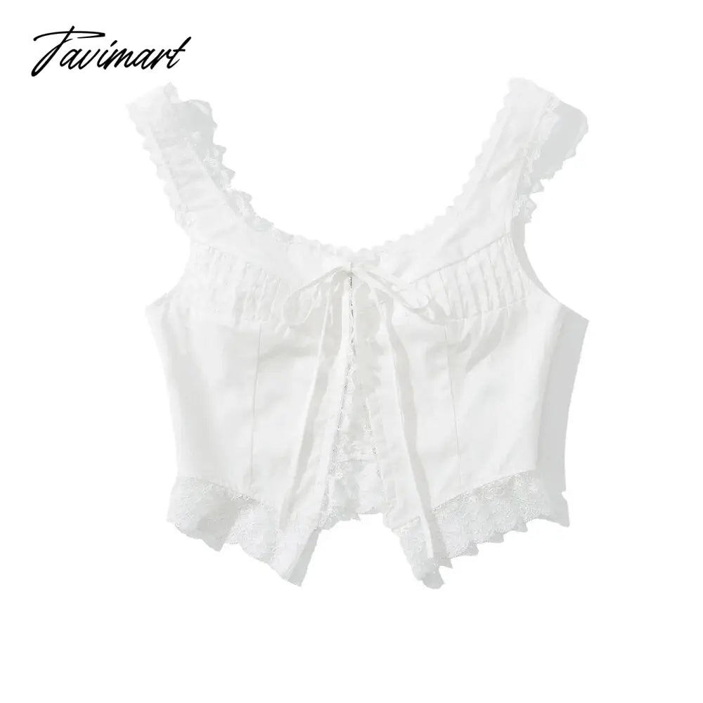 Tavimart White lace crop tops women Summer y2k clothes white lace tank top for women cute tops elegant corset top lace korean streetwear