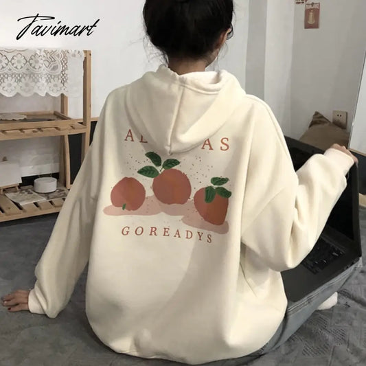 Tavimart Winter Sweet Warm Hoodie Women Cartoon Print Casual Kawaii Pullover Hoody Female Korean Oversized Thick Pullover Tops New