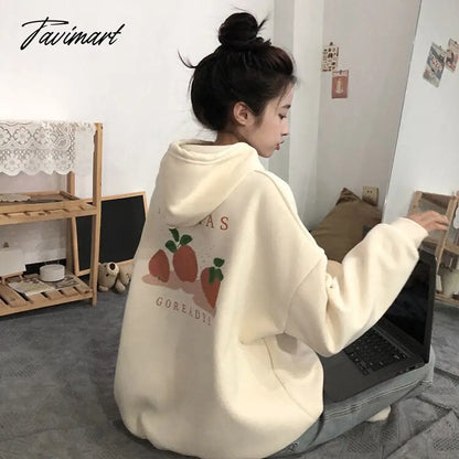 Tavimart Winter Sweet Warm Hoodie Women Cartoon Print Casual Kawaii Pullover Hoody Female Korean Oversized Thick Pullover Tops New