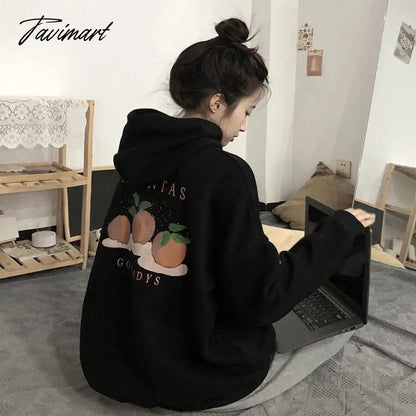 Tavimart Winter Sweet Warm Hoodie Women Cartoon Print Casual Kawaii Pullover Hoody Female Korean Oversized Thick Pullover Tops New