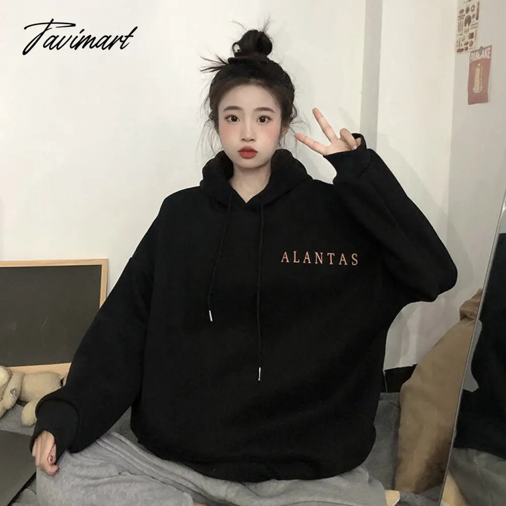 Tavimart Winter Sweet Warm Hoodie Women Cartoon Print Casual Kawaii Pullover Hoody Female Korean Oversized Thick Pullover Tops New