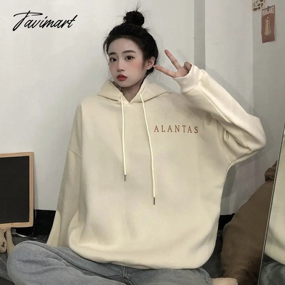 Tavimart Winter Sweet Warm Hoodie Women Cartoon Print Casual Kawaii Pullover Hoody Female Korean Oversized Thick Pullover Tops New