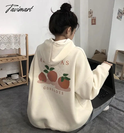 Tavimart Winter Sweet Warm Hoodie Women Cartoon Print Casual Kawaii Pullover Hoody Female Korean Oversized Thick Pullover Tops New