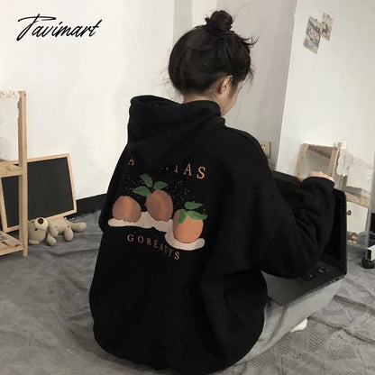 Tavimart Winter Sweet Warm Hoodie Women Cartoon Print Casual Kawaii Pullover Hoody Female Korean Oversized Thick Pullover Tops New