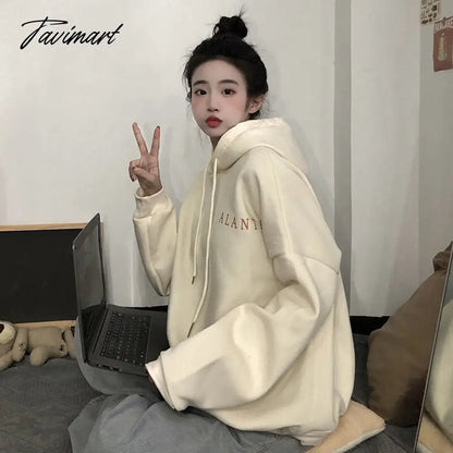 Tavimart Winter Sweet Warm Hoodie Women Cartoon Print Casual Kawaii Pullover Hoody Female Korean Oversized Thick Pullover Tops New