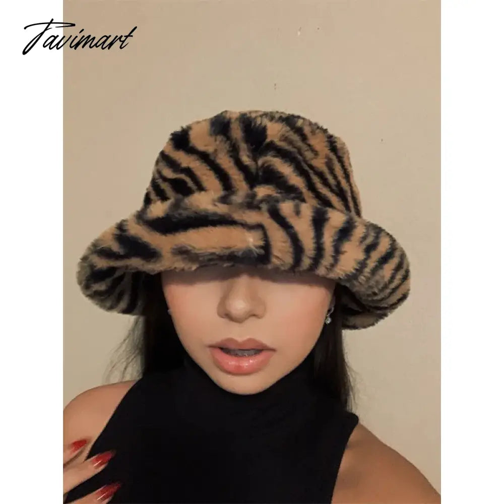 Tavimart Winter Women Fisherman Hat Plush Warm Striped Basin Hats Korean Versatile Fashion Female Hats Thicken Outdoor Cold Proof Hats