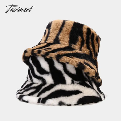 Tavimart Winter Women Fisherman Hat Plush Warm Striped Basin Hats Korean Versatile Fashion Female Hats Thicken Outdoor Cold Proof Hats