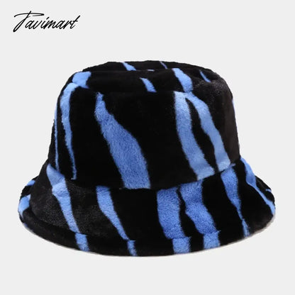 Tavimart Winter Women Fisherman Hat Plush Warm Striped Basin Hats Korean Versatile Fashion Female Hats Thicken Outdoor Cold Proof Hats