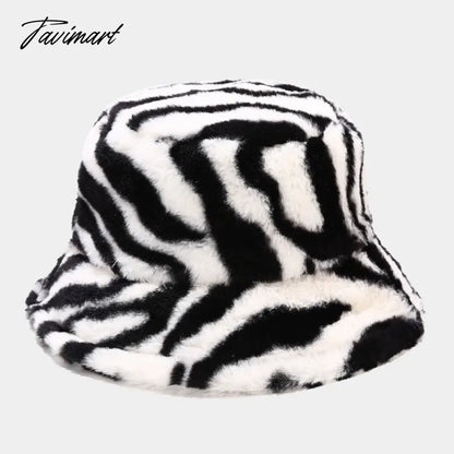 Tavimart Winter Women Fisherman Hat Plush Warm Striped Basin Hats Korean Versatile Fashion Female Hats Thicken Outdoor Cold Proof Hats