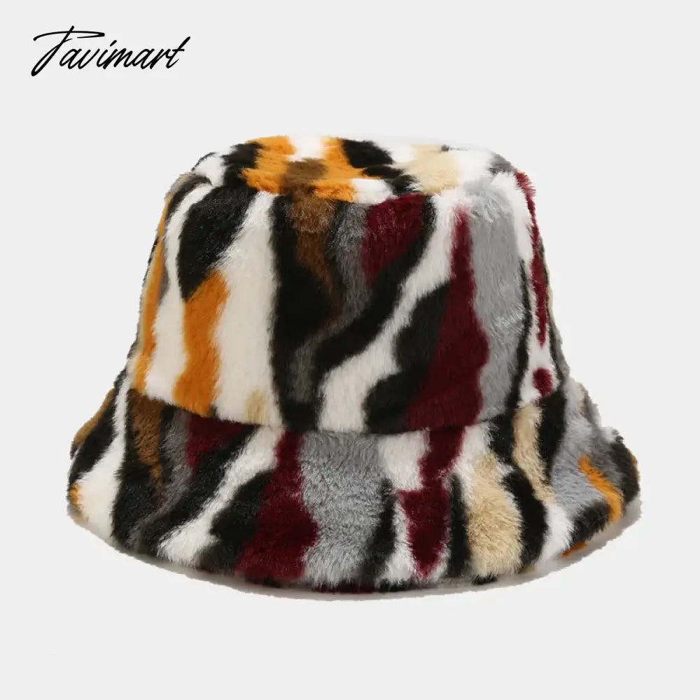 Tavimart Winter Women Fisherman Hat Plush Warm Striped Basin Hats Korean Versatile Fashion Female Hats Thicken Outdoor Cold Proof Hats