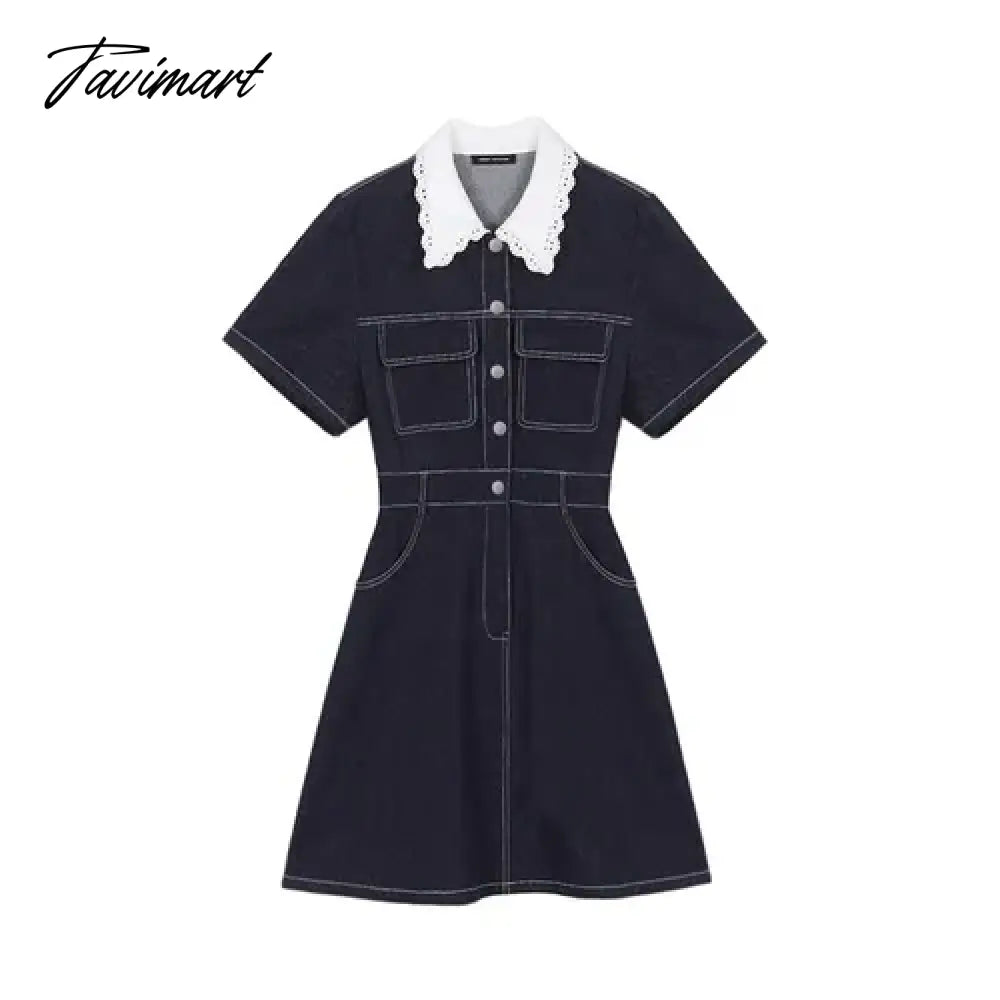 vzyzvWoman Dress Y2k Cowboy Dress Spring Female French Lace Doll Collar Shirt Summer Dress Women Long Dresses for Women Mini Dress