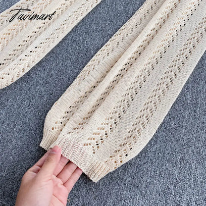 Tavimart Women Korean Style Knitted Pants Sets Summer Elastic Waist Belt Vacation Elegant Ladies Beach A Line Two Piece Sets