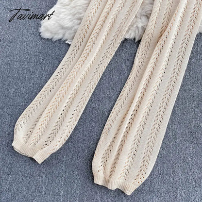 Tavimart Women Korean Style Knitted Pants Sets Summer Elastic Waist Belt Vacation Elegant Ladies Beach A Line Two Piece Sets