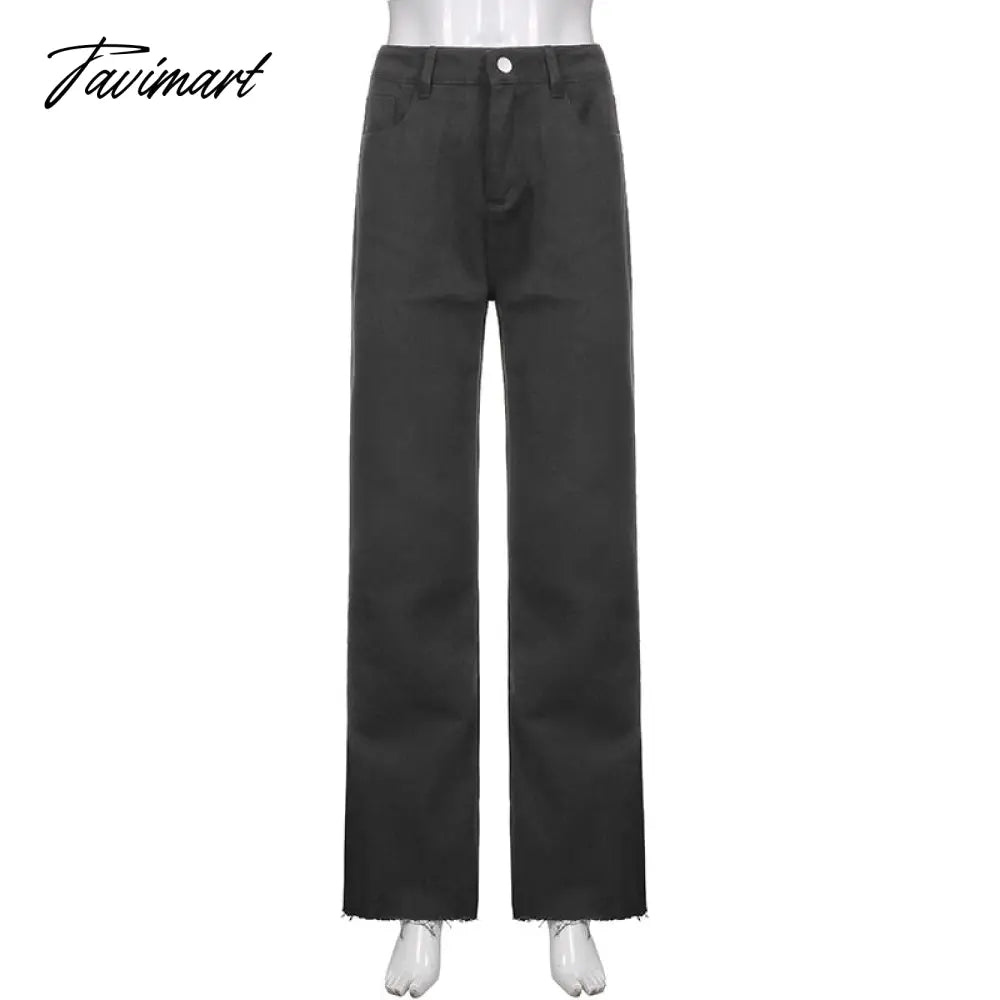 Tavimart Women Retro Trousers Casual Jeans High Rise Cargo Pants Straight 90s Korean Fashion Streetwear