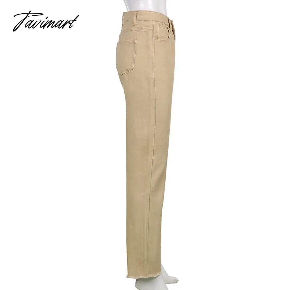 Tavimart Women Retro Trousers Casual Jeans High Rise Cargo Pants Straight 90s Korean Fashion Streetwear