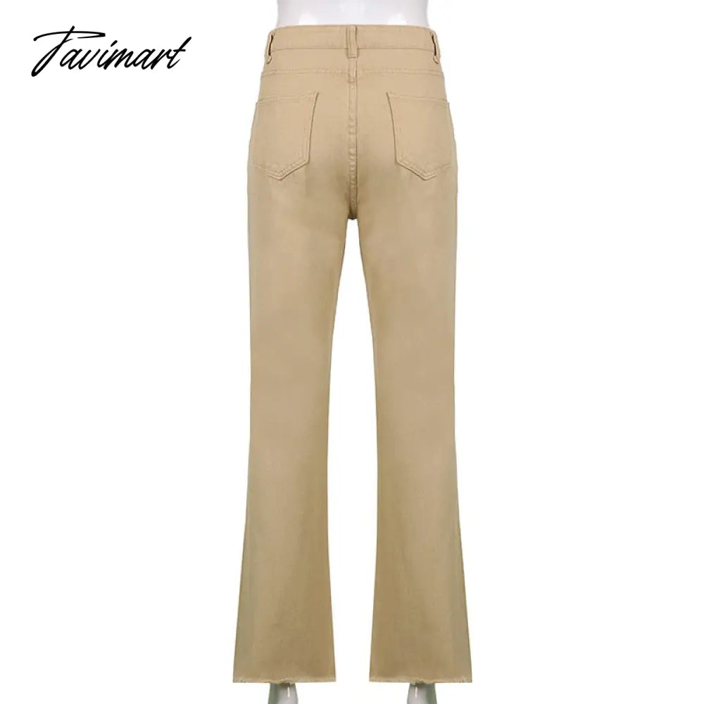 Tavimart Women Retro Trousers Casual Jeans High Rise Cargo Pants Straight 90s Korean Fashion Streetwear