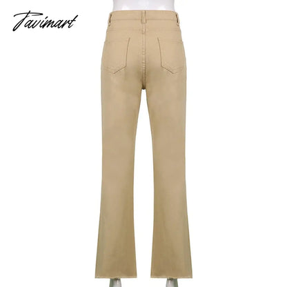 Tavimart Women Retro Trousers Casual Jeans High Rise Cargo Pants Straight 90s Korean Fashion Streetwear