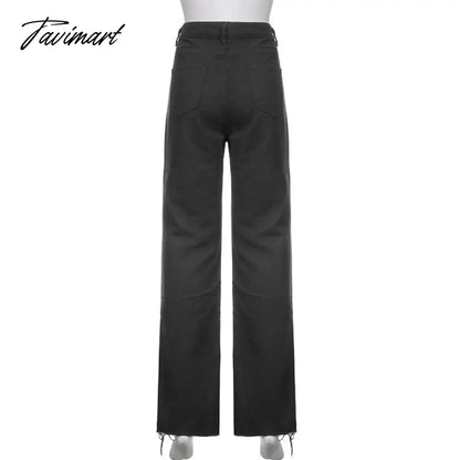 Tavimart Women Retro Trousers Casual Jeans High Rise Cargo Pants Straight 90s Korean Fashion Streetwear