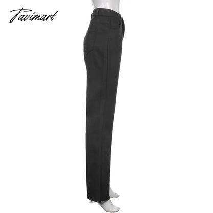 Tavimart Women Retro Trousers Casual Jeans High Rise Cargo Pants Straight 90s Korean Fashion Streetwear