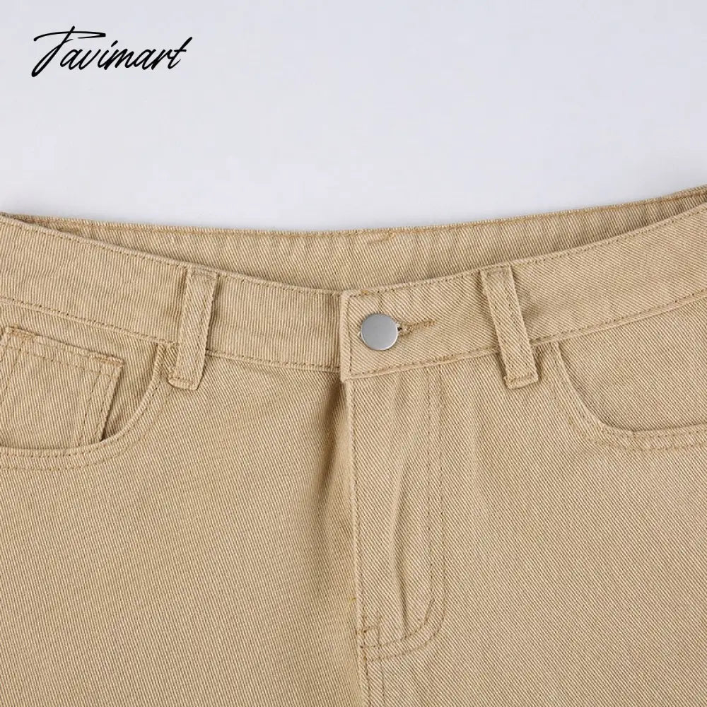 Tavimart Women Retro Trousers Casual Jeans High Rise Cargo Pants Straight 90s Korean Fashion Streetwear