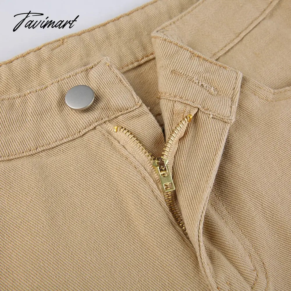 Tavimart Women Retro Trousers Casual Jeans High Rise Cargo Pants Straight 90s Korean Fashion Streetwear