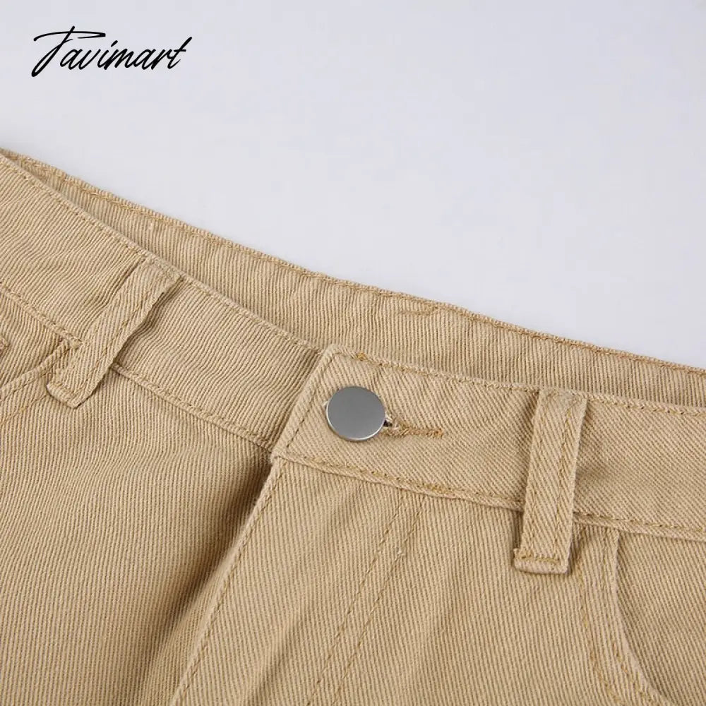 Tavimart Women Retro Trousers Casual Jeans High Rise Cargo Pants Straight 90s Korean Fashion Streetwear