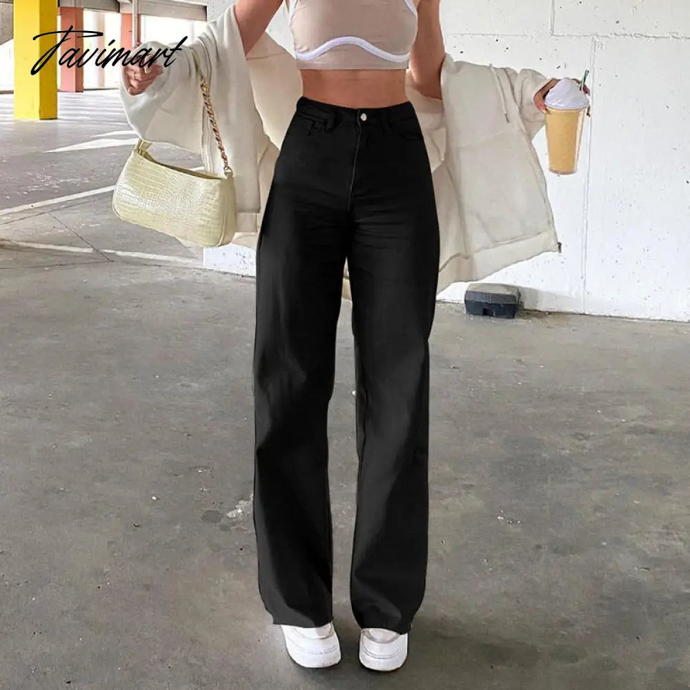 Tavimart Women Retro Trousers Casual Jeans High Rise Cargo Pants Straight 90s Korean Fashion Streetwear