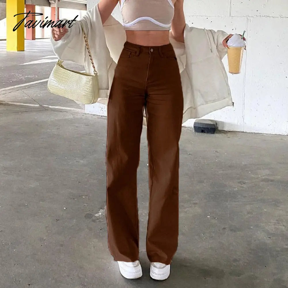 Tavimart Women Retro Trousers Casual Jeans High Rise Cargo Pants Straight 90s Korean Fashion Streetwear