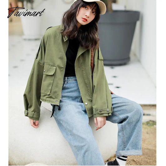 Tavimart y women loose short coat Autumn jacket female solid Korean Harajuku zipper tooling single-breasted jacket