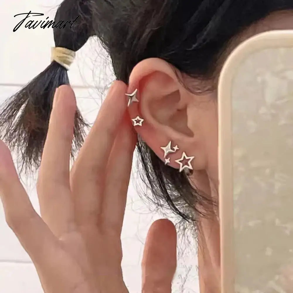 Tavimart Y2K Silver Color Star Hollow Stud Earrings Cool Sweet Ear Buckle Kpop Korean Fashion Earring Jewelry Gift brincos