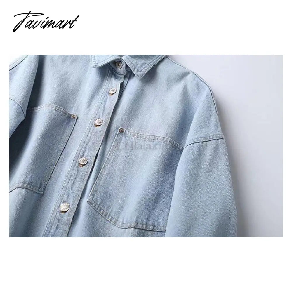 Woman Spring Denim Shirt Coat Women Long Sleeve Pocket Cardigan Streetwear Jacket Harajuku Cowboy Outerwear