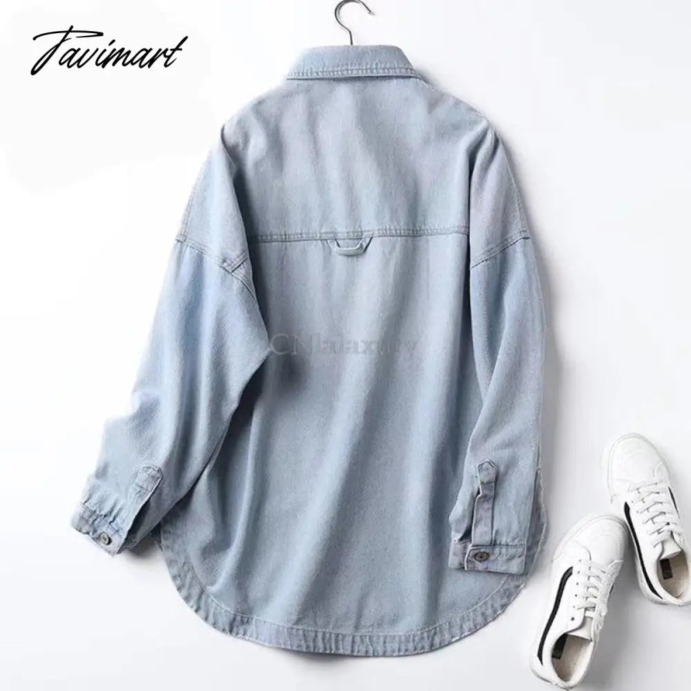 Woman Spring Denim Shirt Coat Women Long Sleeve Pocket Cardigan Streetwear Jacket Harajuku Cowboy Outerwear