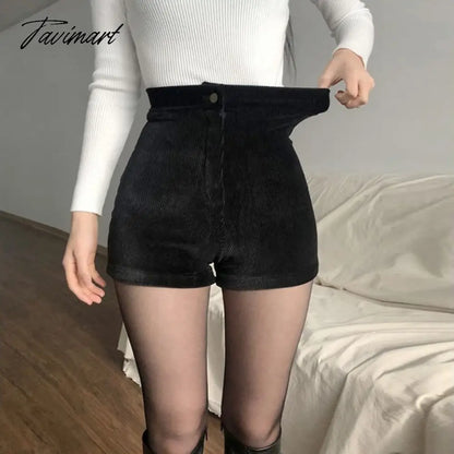 Women's Black Goth Pants Shorts High Waist Spring Autumn Fashion Tight Sexy Stretch Y2K Corduroy Female Casual Pants