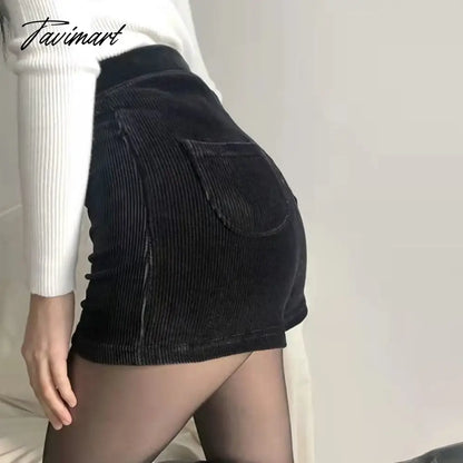 Women's Black Goth Pants Shorts High Waist Spring Autumn Fashion Tight Sexy Stretch Y2K Corduroy Female Casual Pants